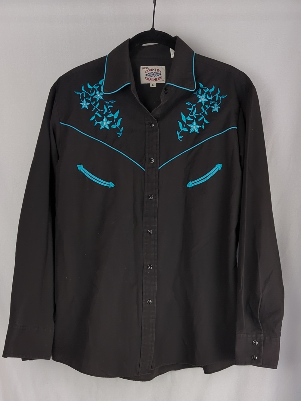 ELY COUNTRY CHARMERS Women's Black Western Shirt with Turquoise Embroidery